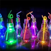 1 Flashing LED Light Bulb Cup Party Drinks with Straw & Sealing Caps