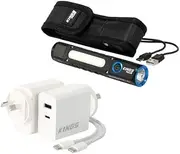 Kings Plus Lithium Rechargeable Torch + 65W USB Charger USB C and USB A Output