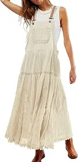 [Chartou] Women's Bib Overall Jumper Babydoll Pinafore Embroidered Lace Maternity Straps Suspender Dress