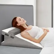CloudBliss 7.5 inches Bed Wedge Pillow with Memory Foam for Sleeping After Gerd Acid Reflux, Surgery, Relief Back Pain, Adjustable and Breathable Pillow with Washable Cover for Surgery Recovery, Gray