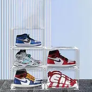 5-Pack Large Shoe Display Box, Clear Plastic Stack able Shoe Organizer for Closet, Sneaker Storage Containers with Magnetic Acrylic Door