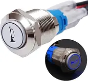 Twidec/19MM Raised Speaker Horn Momentary Push Button Switch 3/4" Mounting Hole 12V Blue Led Light Silver Stainless Steel Shell 1NO 1NC SPDT with Pre-wiring Wires Switch For Car Modification G19LB-BU