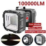 Super Bright 100000LM Handheld LED Spotlight Flashlight, Waterproof Rechargeable Double Head Floodlight for Outdoor Camping