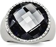 [JewelryWeb] 19mm Stainless Steel Polished Grey Glass Ring Jewelry Gifts for Women - Ring Size Options Range: L to R