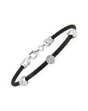 Round Silver & Stainless Steel 0.05 ct. tw. Diamond Bangle Bracelet