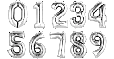 34" Large Silver Foil Number Balloons - Select from 0 thru 9 - Party Decorations