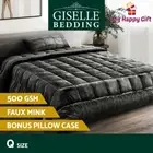 Giselle Bedding QUEEN Faux Mink Quilt Fleece Throw Blanket Comforter Charcoal