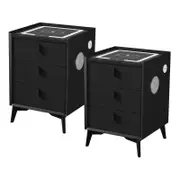 Oikiture Set of 2 Smart Bedside Tables Wireless Charging LED Lights Black