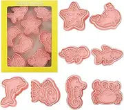 Rstigiker 8pcs Ocean Themed Cookie Cutters, Cute Animal Cookie Stamp 3D Pressable Biscuit Mold Baking Tools Set Biscuit Cutters Mould Plastic Cookie Cutters for Kids Baking DIY Chocolate Mould
