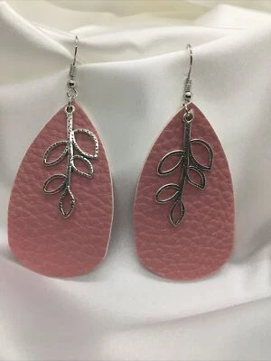 Handmade Teardrop Double-Sided Leather Earring Set with Charm New Free Ship 764