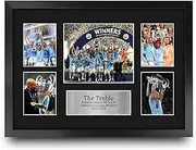 HWC Trading FR A3 Manchester City The Treble Premier League, FA Cup & Champions League Winners 22/23 Printed Signed Autograph Photograph Display for Football Fans - A3 Framed