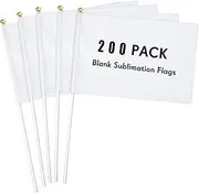 200 Pcs White Blank Sublimation Mini Flags Solid White Blank Flag Plain White DIY Color Small Flags on Sticks Hand Held Sublimation Flags Blank Flag for Parades Birthday Wedding Events Celebration