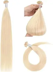 Flat Tip Extensions Real Hair Keratin Bondings 45 cm Remy Real Hair Extensions Bondings (50 g #60 Platinum Blonde)