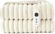 Dreamaker Chunky Embossed Fleece Heated Throw Safety 3-Hours Auto Power Off, 9 Heat Setting, Detachable Controller, Energy Efficient, Machine Washable Winter Blanket - Soft Plush Natural 180x200cm