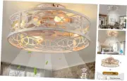 20" Small Ceiling Fans with Lights and Remote,Caged Farmhouse White Brush Gold
