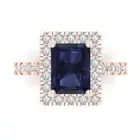 3.84 ct Emerald Cut Sapphire Gemstone Halo Solitaire with Accents Ring Rose Gold