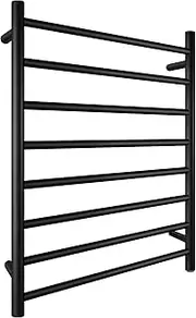 Electric Heated Towel Rack Wall Mounted Towel Rail 8 Bars Round (Black)