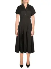 MAXMARA Womens Black Unlined Button Front Dolman Sleeve Midi Fit + Flare Dress 4