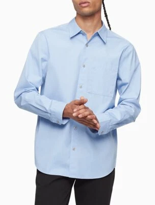 CALVIN KLEIN L/S BUTTON UP SHIRT liquid cotton light blue, 18-34-35