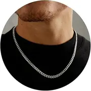 [Avotto] 3/5mm Real Silver/Real Gold Plated Cuban Chain for Men Boys, Stainless Steel Cuban Link Chain for Men Boys Sturdy Non-Fading Necklace Jewelery Gifts for Him 16/18/20/22/24 Inch