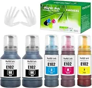 FANSHENG 102 Ink Compatible with Epson 102 Ink Bottles for EcoTank ET-4856 ET-2750 ET-2751 ET-4750 ET-2756 ET-3850 ET-4850 ET-2856 ET-3700 ET-3750 ET-4700 ET-27. ET-00 ET-15000(5 Pack 2BK/C/M/Y)