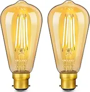 DiCUNO B22 Vintage Bulb, 60 Watt Equivalent, Bayonet Light Bulb, ST64 Filament Edison LED 6W, 2200K Warm White, 660LM, Retro Amber Glass Lamp, Not-dimmable, Pack of 2