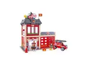 13pc Hape 60cm City Fire Station Kids 3y+ Wooden Toy w Fire Fighter Dog Figures