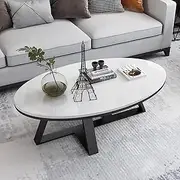 Marble Coffee Table - Oval Sintered Stone Top with Marble Texture | Stylish White Center Table for Living Room | Stable Metal Frame | Ideal for Small Spaces Home Office | 31in 35in