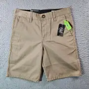 NWT Volcom Boys Frickin Chino Shorts Size 26 Khaki Modern Straight Uniform