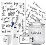167 Laundry Room Labels for Containers, Prefdo Waterproof Black Script Preprinted on Clear Stickers for Linen Closet Home Organization(Black)