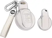 HIBEYO 3 Button Key Fob Cover Compatible With BMW Mini Cooper F55 Clubman F54 Hatch F56 Cabrio F57 Countryman S D SD F60 Accessories With Leather Keychains-White