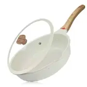 Nonstick Deep Frying Pan, Saute Pan with Lid, 11/5Qt, German 3C+ Ceramic Coat