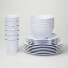 Barel Designs Classic White Melamine 48 Piece Dinner Set - Cups, Bowls, Plates