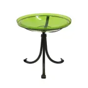 ACHLA 14" Crackle Glass Birdbath/Tripod Stand, Fern Green/Black - CGB-14FG-TR2
