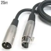 25FT XLR 3 Pin Male to Female Mic Microphone Audio Extension Cable Cord Black