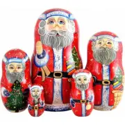 G.Debrekht Russia Nested Dolls Bell Ring Santa 5 Nest Doll 6.5 in.