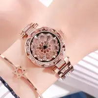 在飛比找蝦皮購物優惠-高檔時尚鑲鉆時來運轉手錶 潮流錶 韓版錶 品質潮流女士玫瑰金