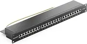 deleyCON CAT 6a Patch Panel Distribution Panel 24 Port - Desktop 19" Rack Mounting Server Mount RJ45 Shielded - TIA568A TIA568B - Black