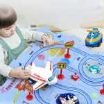 新款兒童益智拼裝自動鐵路飛車玩具DIY拼圖電動車穿越跨欄男孩玩具