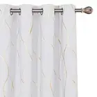 Gold Wave Print Blackout Curtains 52"W x 84"L (Pack of 2) Greyish White/Wave