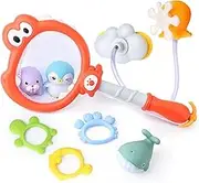 ZWYOIUG Bath Toys, Learning Baby Bathtub Toys,STEM Cute 3 in 1 Dinosaur Fishing Bath Toys with Funny Crab Toy, Fish Toy,Educational Gifts for Kids Toddlers Boys Girls 3 4 5 6 Years Old（Red）