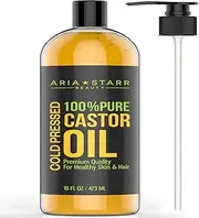 Aria Starr Castor Oil Cold Pressed - 16 FL OZ - 100% Pure Hair Oil For Hair Growth, Face, Skin Moisturizer, Scalp, Thicker Eyebrows And Eyelashes