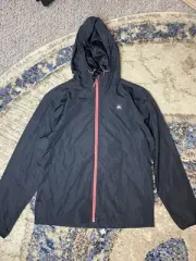Quicksilver Men LightHooded Windbreaker Jacket Packable Pocket Black Sz Med $120