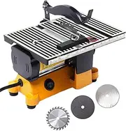 4" 60W Mini Electric Table Saw, Small Hobby Multi-Angle Cutting Machine with 3 Saw Blades, Cutting Thickness up to 15mm, Portable DIY Model Cutting Tool, for Metal Wood Glass Fine Cutting