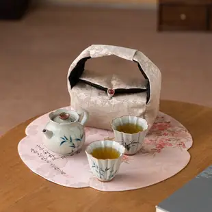 旅行茶具組 快客杯 茶壺組 泡茶組 茶具套裝 茶具包茶壺 手繪竹子旅行茶具一壺二杯帶包戶外泡茶套裝便攜式泡茶小套茶具