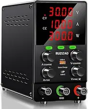 DC Power Supply Variable, Upgraded Version, 30V 10A 300W, Adjustable Switching Regulated Lab Bench Power Supply, OCP/OVP, Encoder Knobs, USB&Type C Fast Charging, 4-Digit LED Display