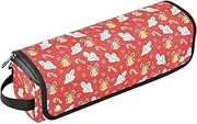 [sanluoli] 2-in-1 Curling Iron Travel Case with Removable Heat Resistant Mat Large Capacity Hair Straighteners Organizer Merry Christmas Rings Red