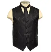 New Brand Q Men's Paisley Vest Tuxedo Waistcoat_Necktie BLACK wedding formal