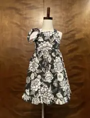 Catherine Malandrino Ruffle Dress & Headband Set Girls 6 Grey Floral Sleeveless