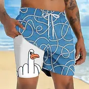 Men's Animal Funny Duck Lined Shorts 2 in 1 Board Shorts Swim Shorts Mid Waist Hawaiian Vacation Holiday Beach Wear Side Pockets With Compression Liner Elastic